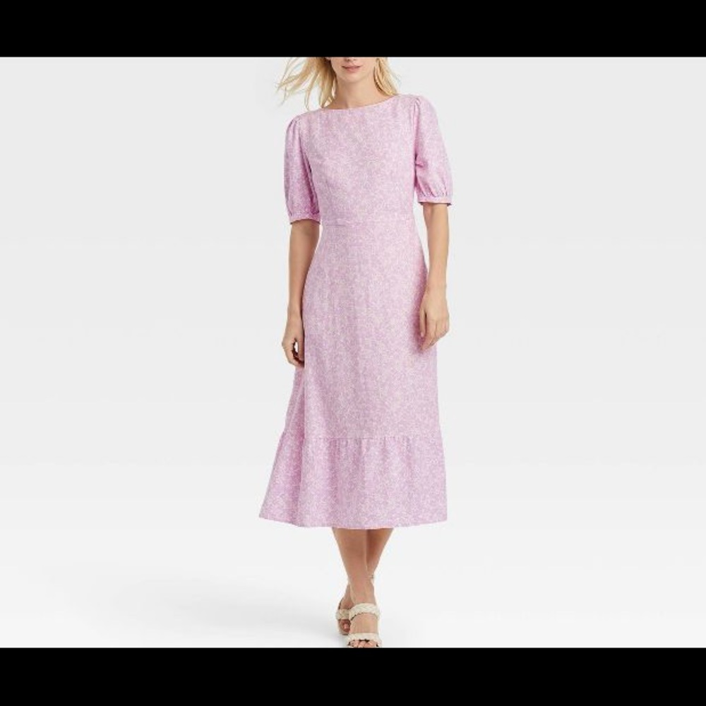 Who What Wear™ Bishop Elbow Sleeve Tie-Back Dress -Purple Floral Orchid Bouquet